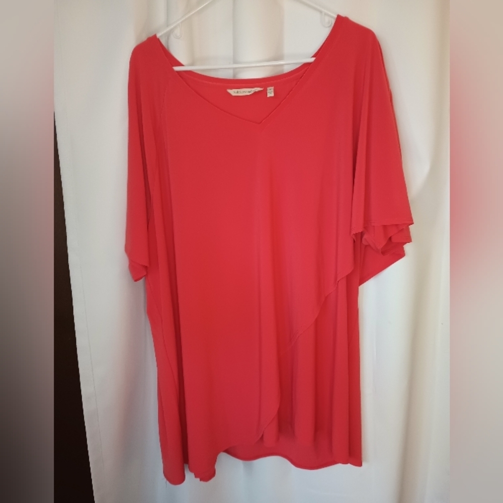 Soft Surroundings 3X Short Sleeve Tunic Top Orange Layered V Neck Slinky Stretch